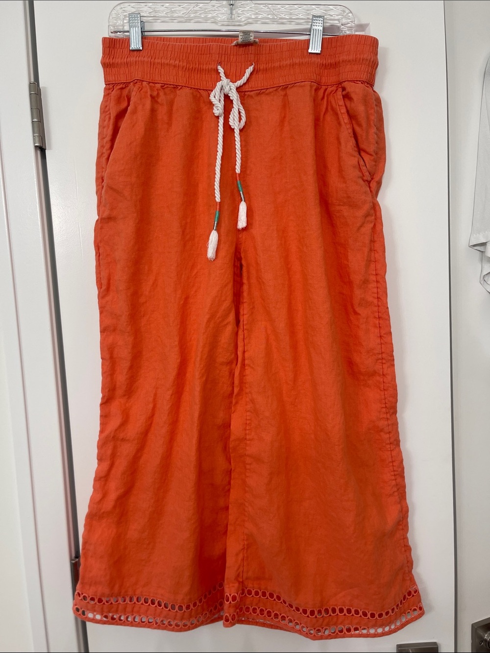 Joie Orange Wide-Leg Linen Drawstring Pants